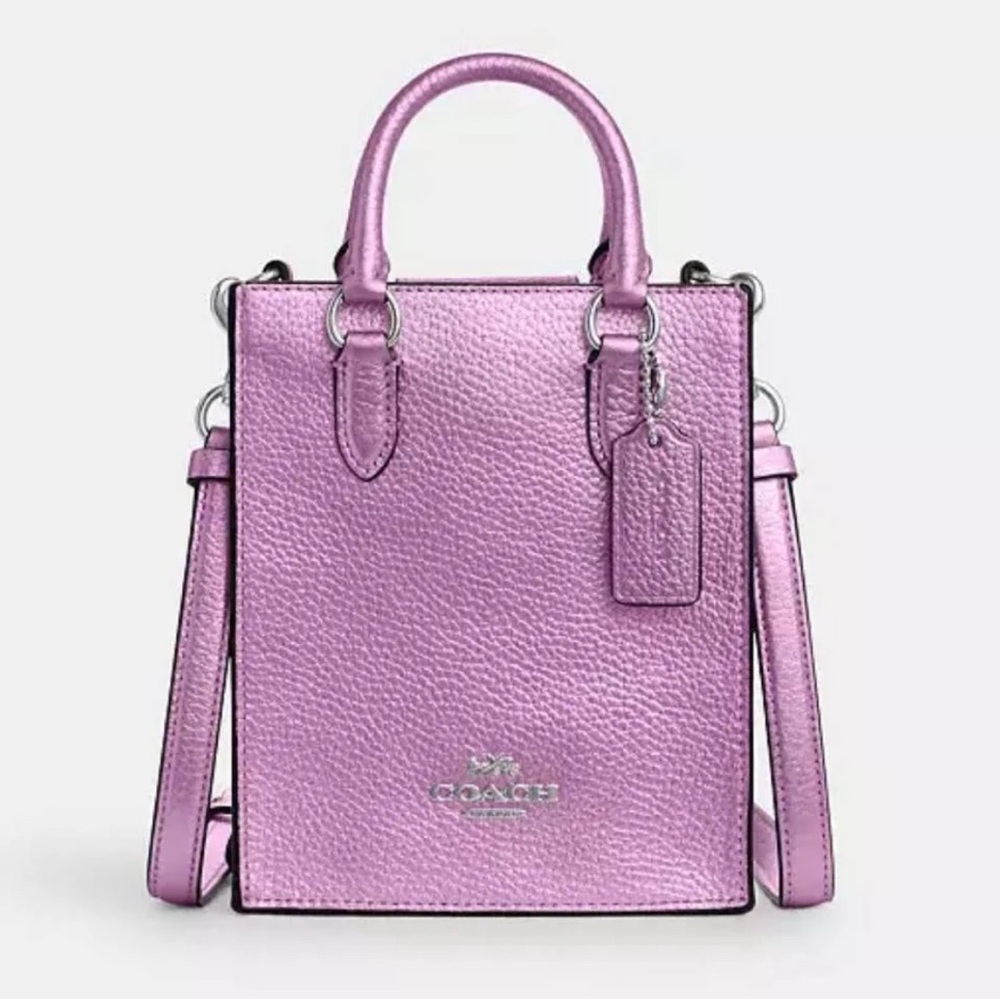 NWOT Coach North South Mini Tote Silver / Lilac Metallic
